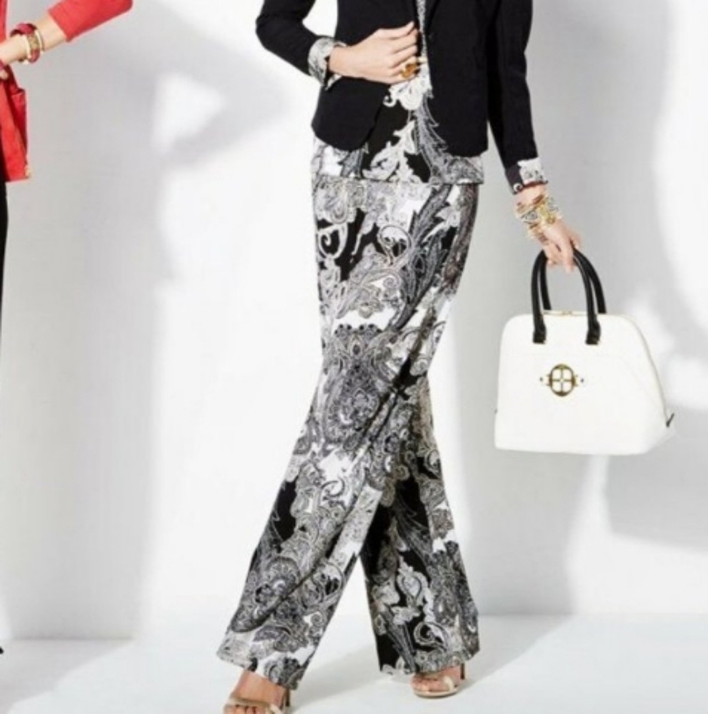 IMAN Monochrome Paisley Wide Leg Jumpsuit
